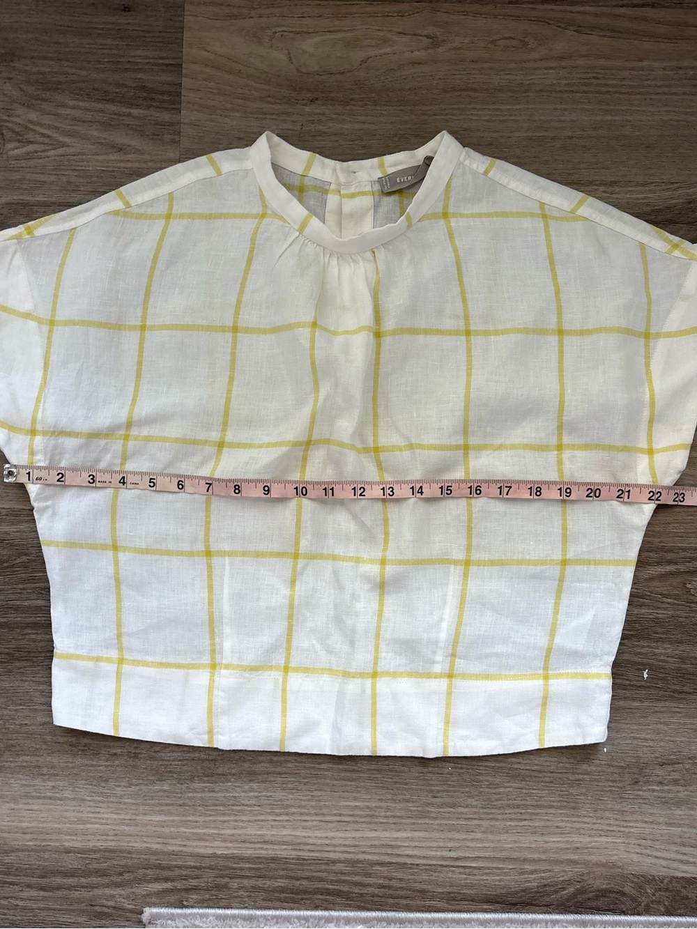 Everlane White Linen Short-Sleeve Top with Yellow Windowpane Size 2 - Picture 6 of 6